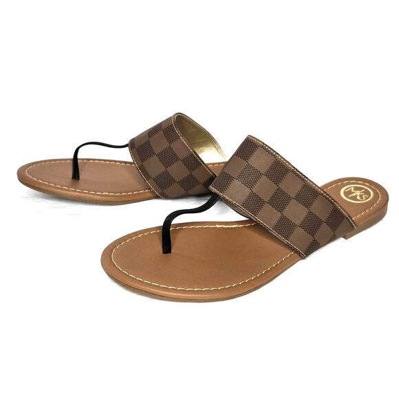 MKS Chess Brown Linda 49 Thong Sandals Size 10 NIB Checkered - Picture 3 of 6
